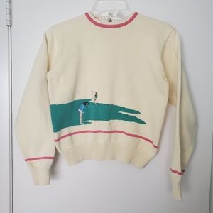 Braemar Woman's Cotton Cream w/Pink Trim Novelity Graphic Golf Sweater Sz Small